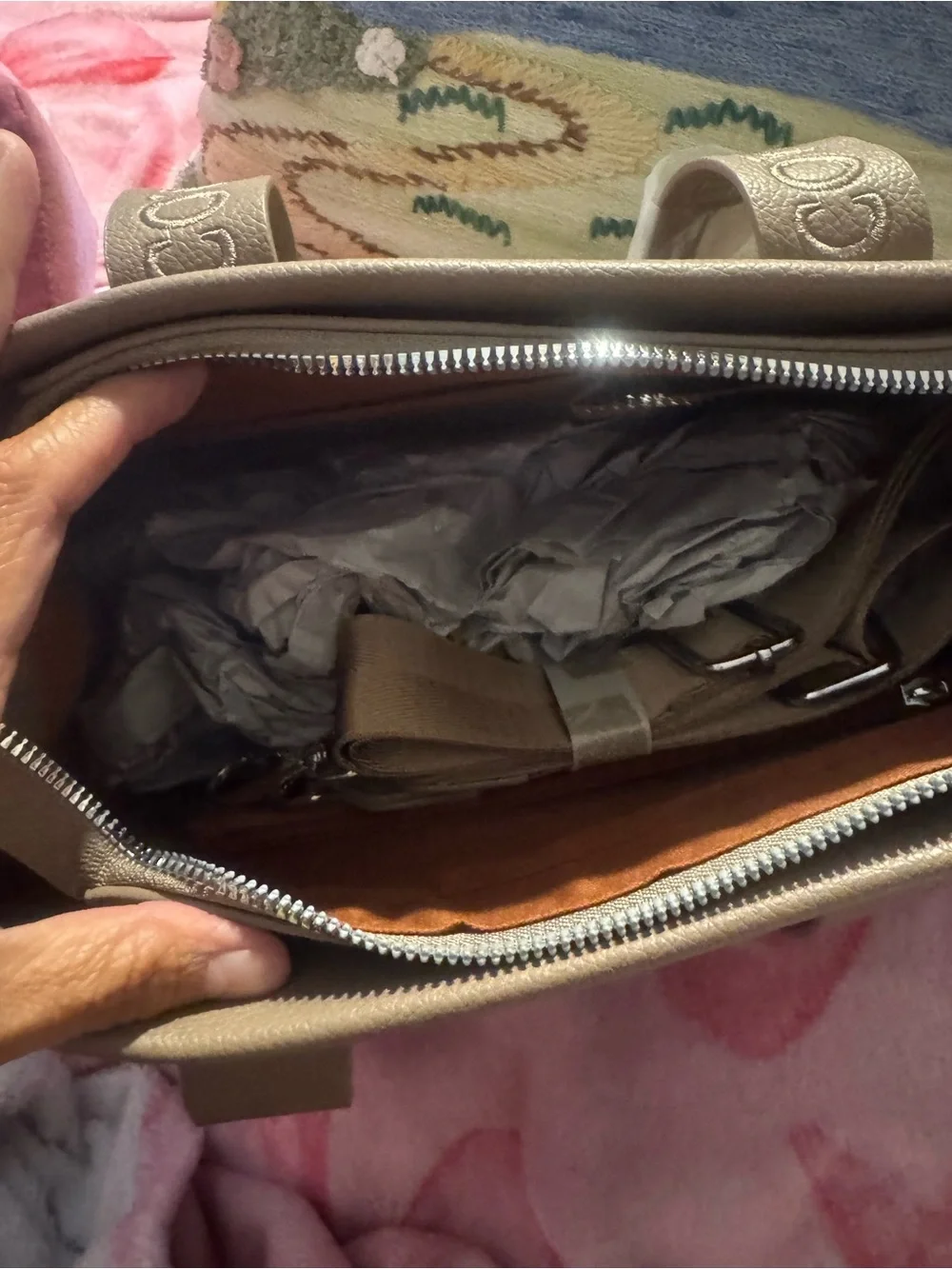 Taupe Leatherette Structured Tote Bag - Women's Handbag